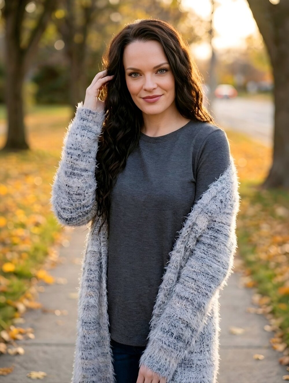 Candie’s ✦ Gray Pink Fuzzy Striped Cardigan ✦ Open Front Longline Soft Knit S